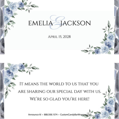 Dusty Blue Floral Wedding Candy Bar Wrappers