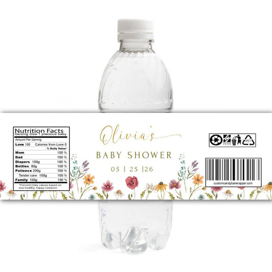 Wildflower Baby Shower Water Bottle Labels