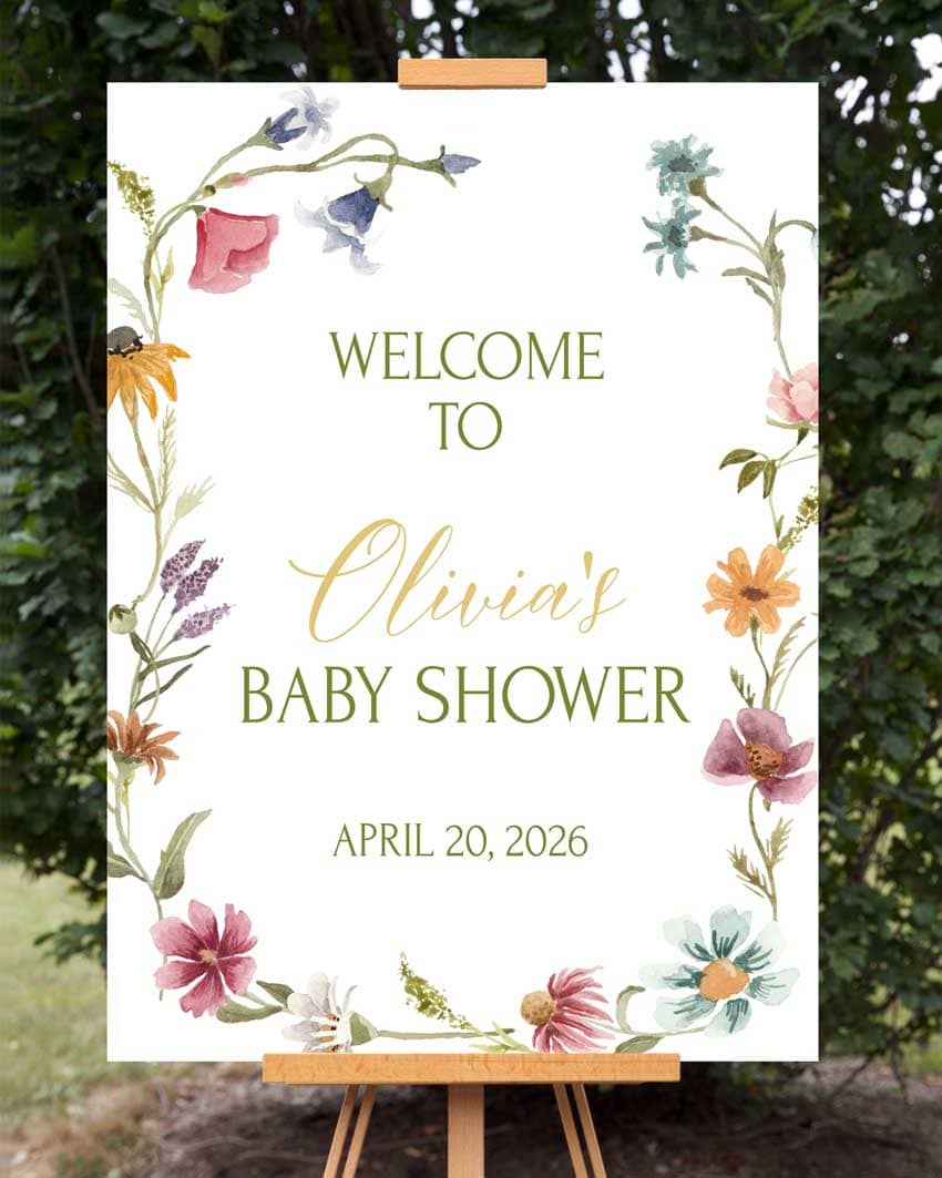 Wildflower Baby Shower Welcome Sign
