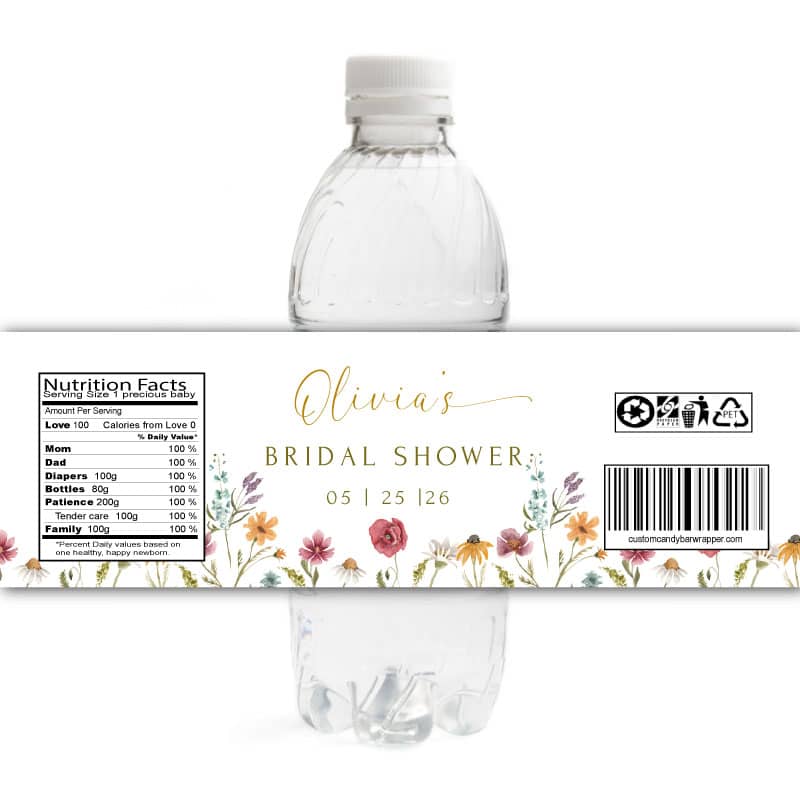 Wildflower Bridal Shower Water Bottle Labels