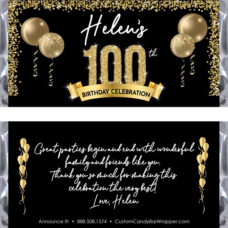 100th Birthday Candy Bar Wrappers