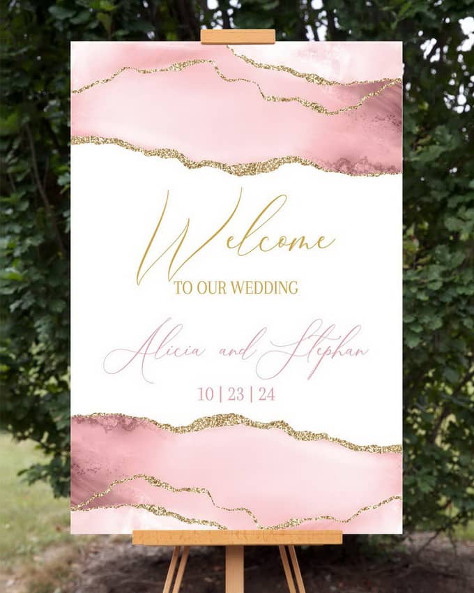 Pink Agate Wedding Welcome Sign