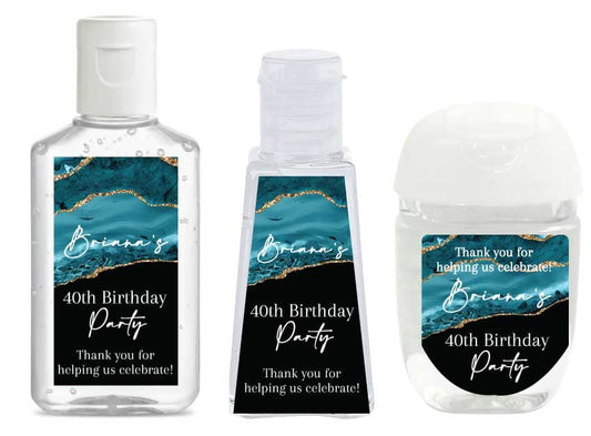 Teal Birthday Hand Sanitizer Labels
