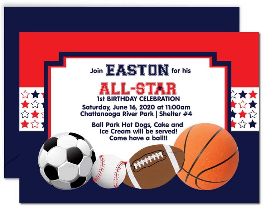All Star Sports Birthday Invitation