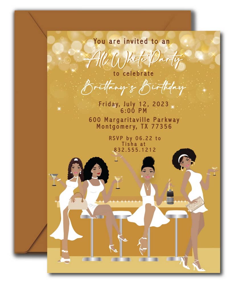 All White Birthday Invitations, Natural Hair