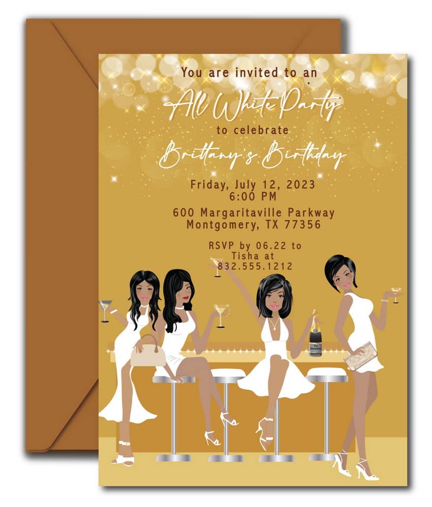 All White Birthday Invitations, Girls Darker Complexion