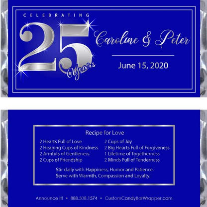 Silver 25th Anniversary Candy bar Wrappers