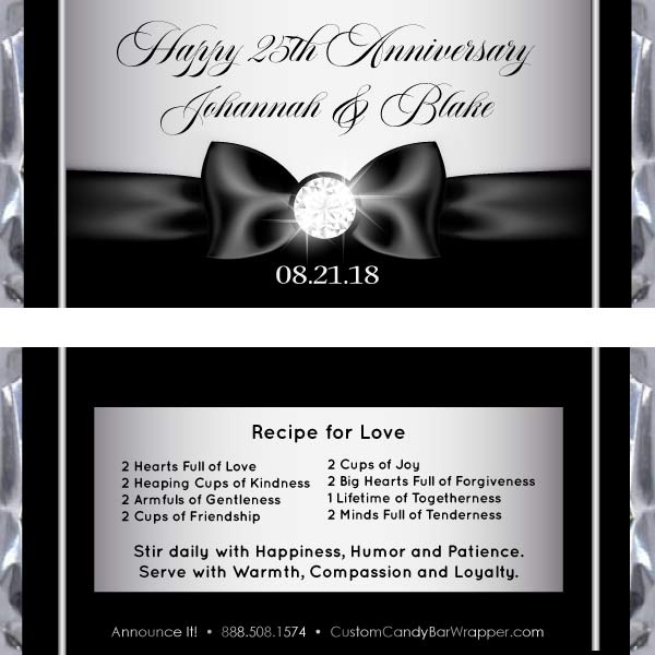 Silver Diamond Ribbon Anniversary Candy Bar Wrappers