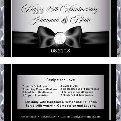 Silver Diamond Ribbon Anniversary Candy Bar Wrappers