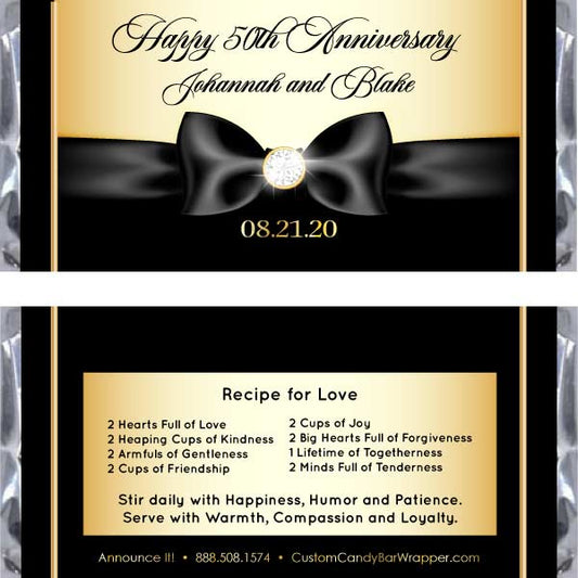Gold Diamond Ribbon Anniversary Candy Bar Wrappers
