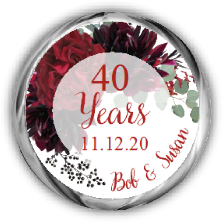 Floral 40th Personalized Anniversary Kisses Stickers