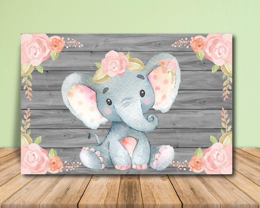 Pink Elephant Baby Shower Backdrop - Printable