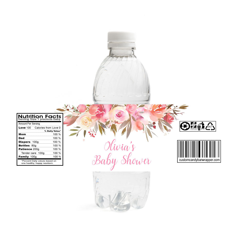 Floral Baby Shower Water Bottle Labels