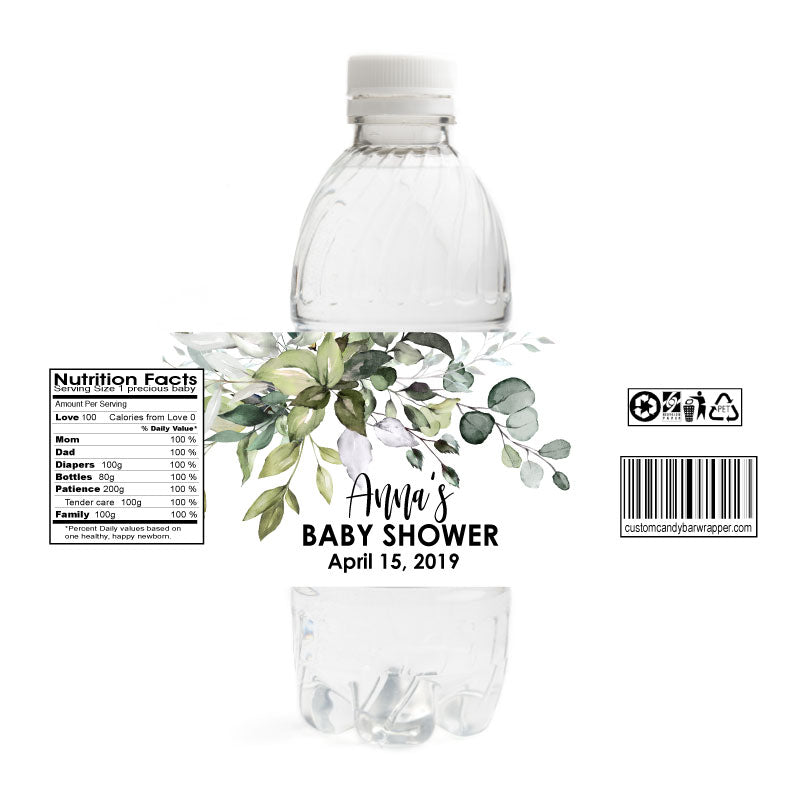 Greenery Baby Shower Water Bottle Labels