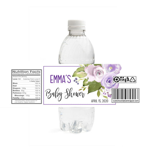Purple Baby Shower Water Bottle Labels