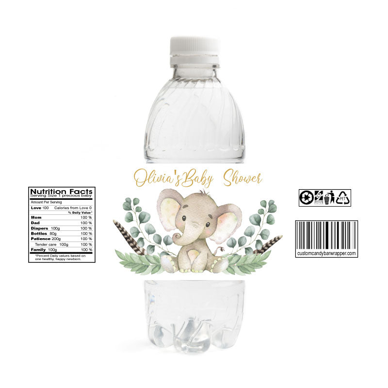 Gold Elephant Baby Shower Water Bottle Labels