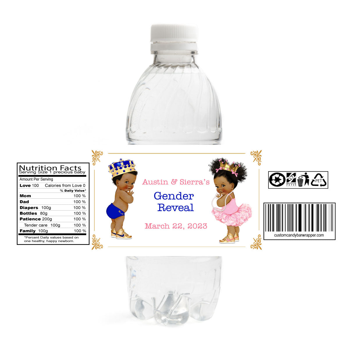 Prince or Princess Gender Reveal Water Bottle Labels