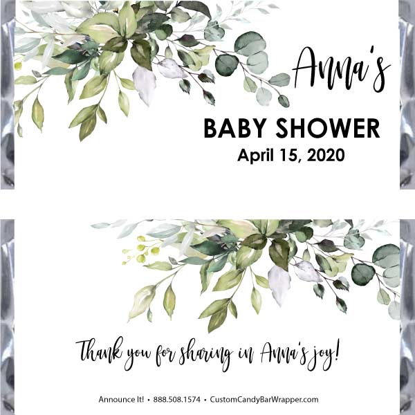 Greenery Baby Shower Candy Bar Wrappers