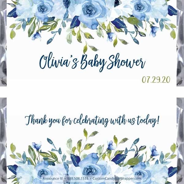 Blue Floral Baby Shower Candy Wrapper