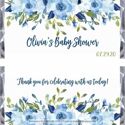 Blue Floral Baby Shower Candy Wrapper