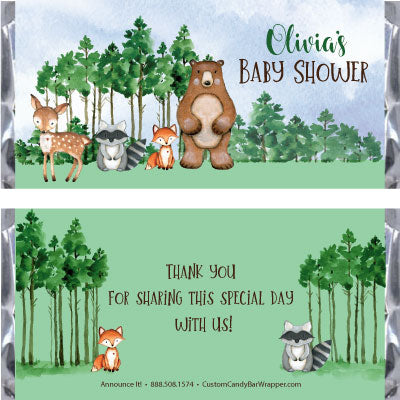 Woodland Creatures Baby Shower Candy Bar Wrappers