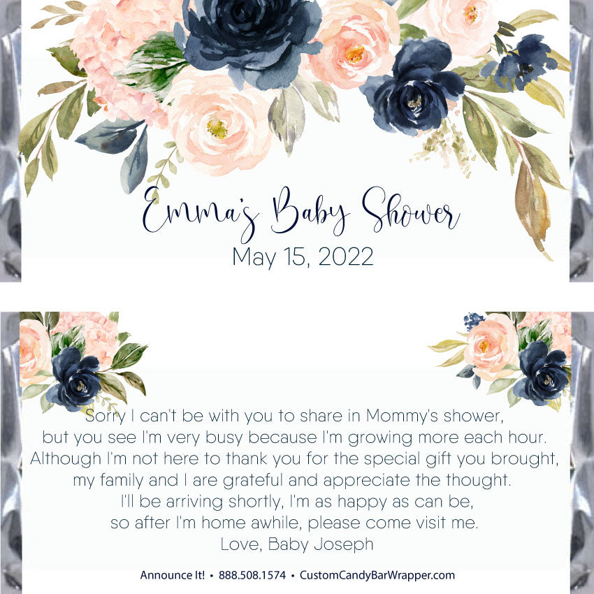 Navy Blush Baby Shower Candy Bar Wrapper