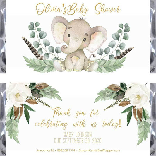 Gold Elephant Baby Shower Candy Bar Wrappers
