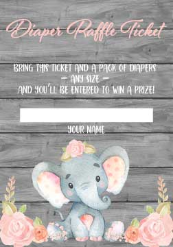 Pink Elephant Diaper Raffle Tickets