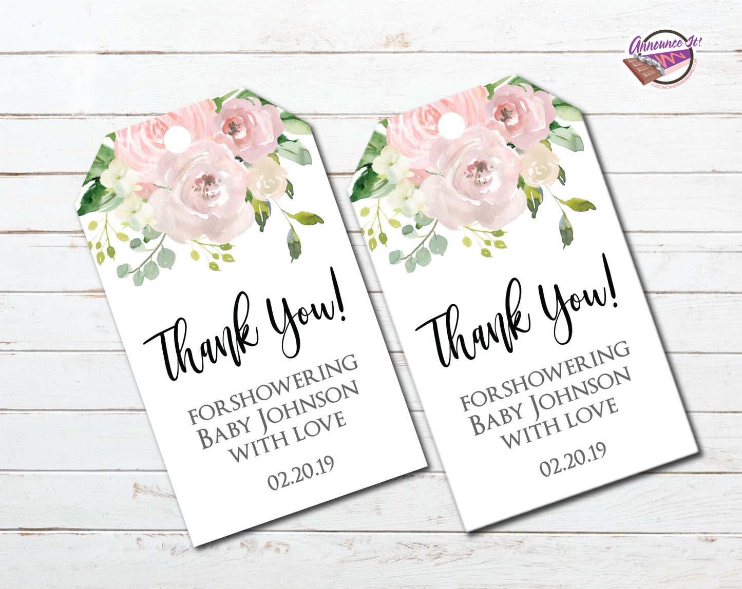 Blue Floral Baby Shower Thank You Tags