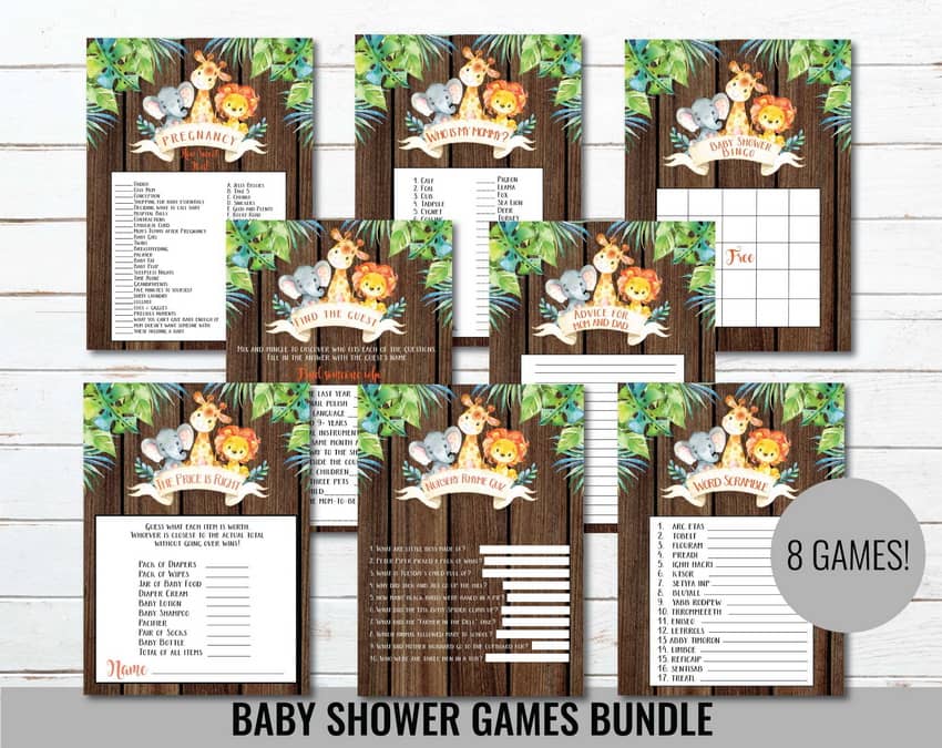 Jungle Baby Shower Games Bundle Printable