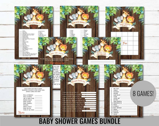 Jungle Baby Shower Games Bundle Printable