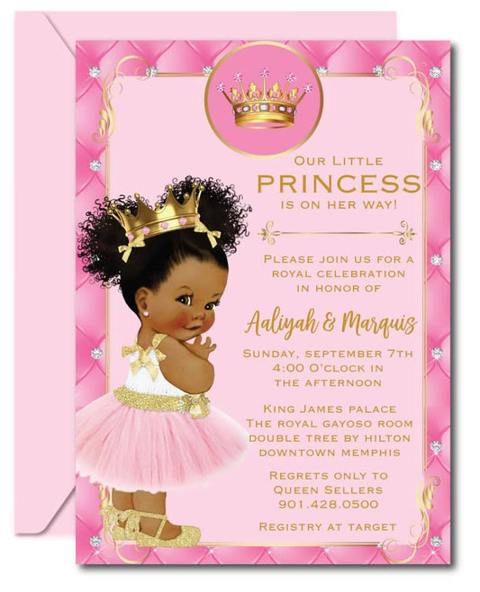 Princess Baby Shower Invitations Puff Balls with Crown