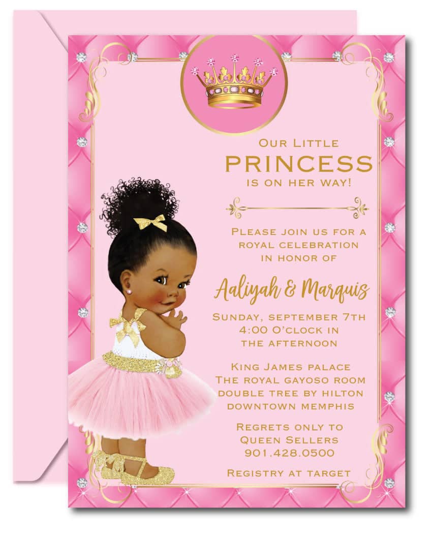 Princess Baby Shower Invitations with Puff Bun