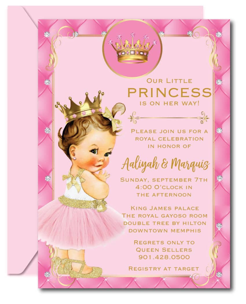 Princess Baby Shower Invitations Brunette