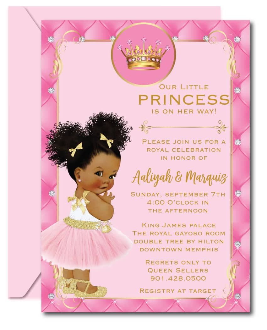 Princess Baby Shower Invitations Puff Balls no Crown