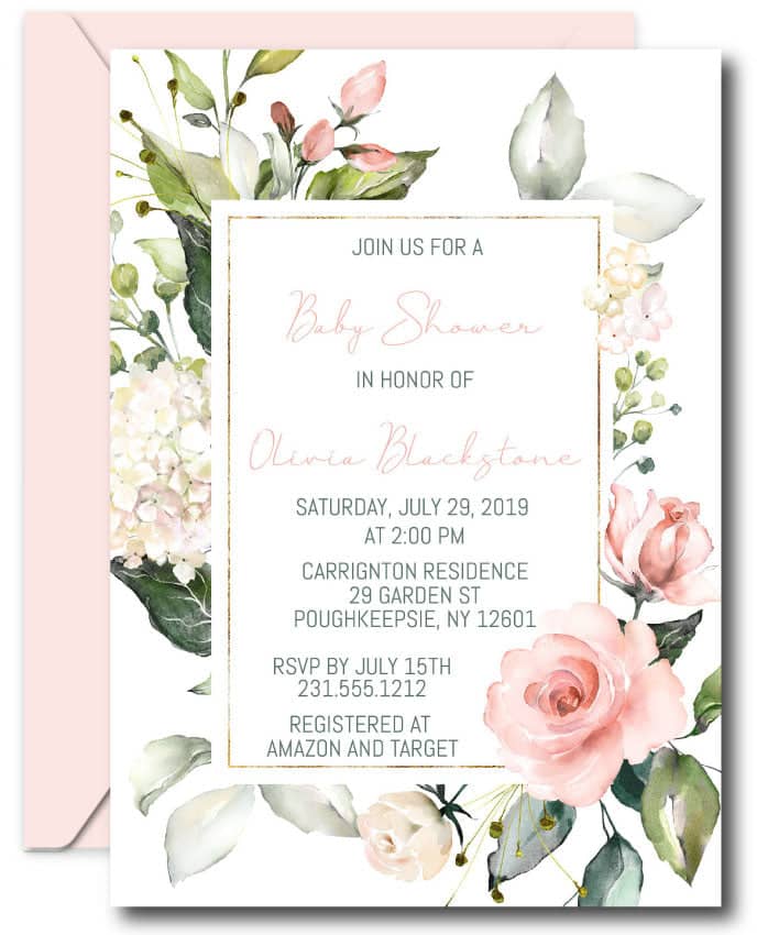 Blush Floral Baby Shower Invitations