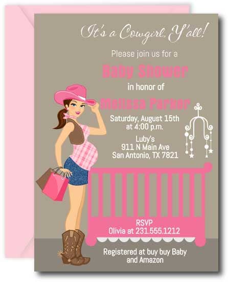 Cowgirl Baby Shower Invitations - Brunette