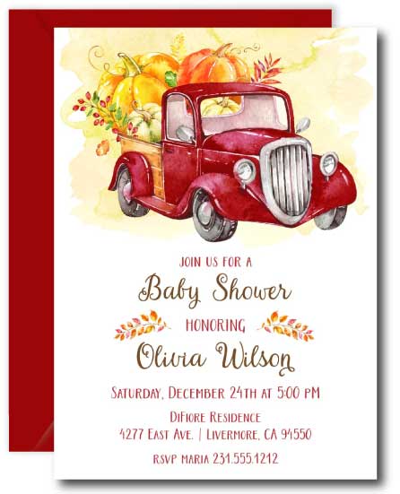 Red Truck Pumpkin Baby Shower Invitation