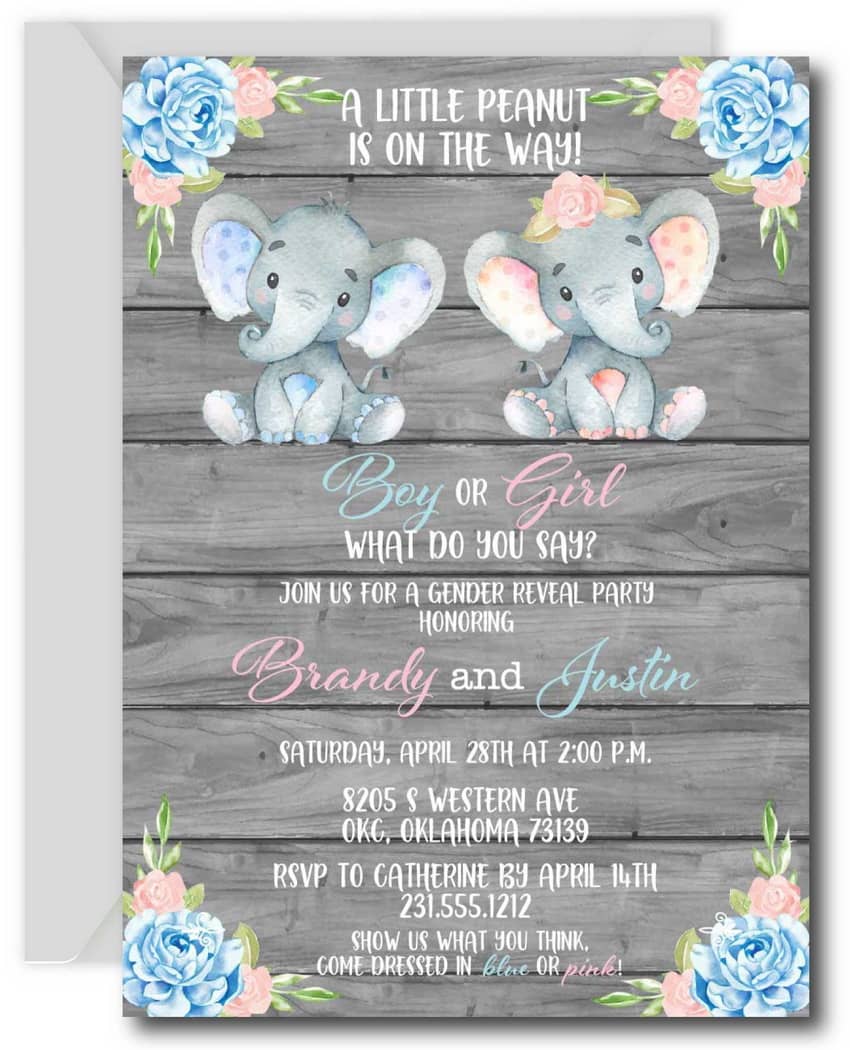 Elephant Gender Reveal Invitations