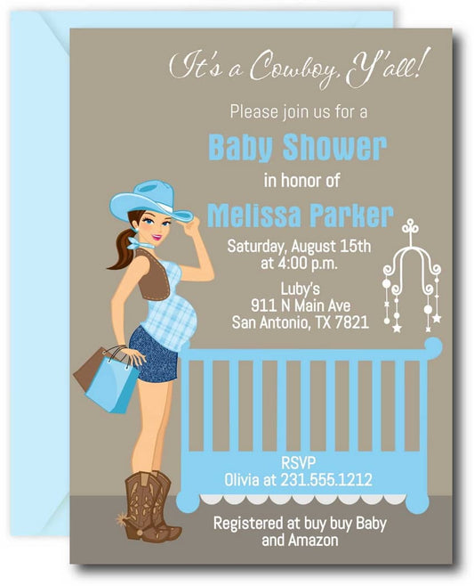 Cowboy Baby Shower Invitations - Brunette