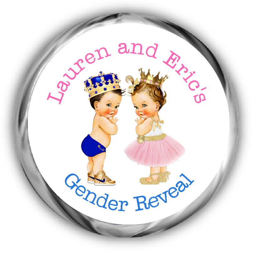 Prince or Princess Gender Reveal Kisses Stickers, Lighter Complexion