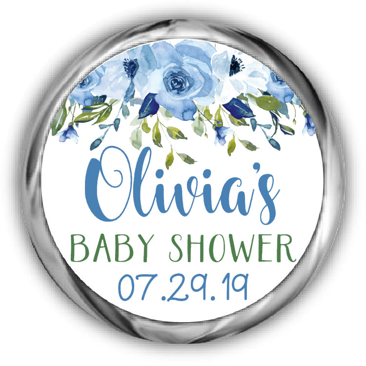 Blue Floral Baby Shower Kisses Stickers