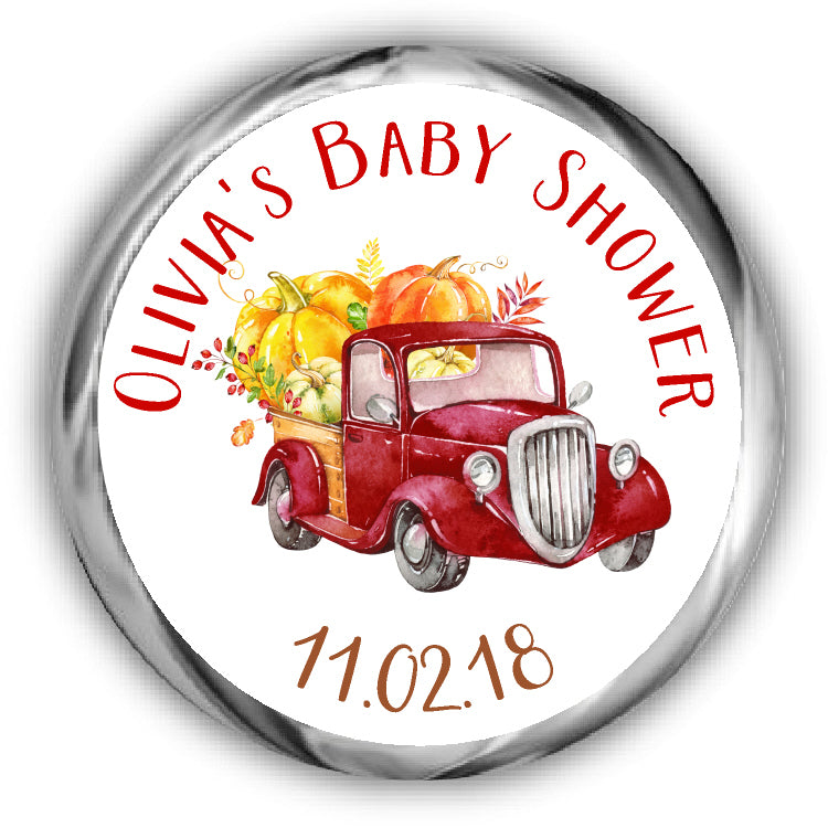 Red Truck Pumpkin Baby Shower Kisses Stickers