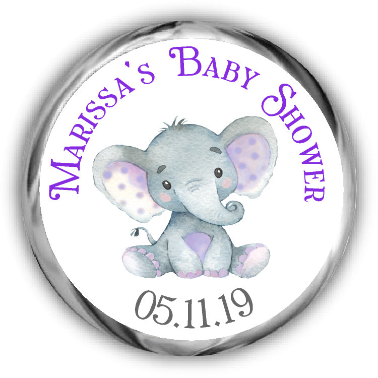Purple Elephant Baby Shower Kisses Stickers