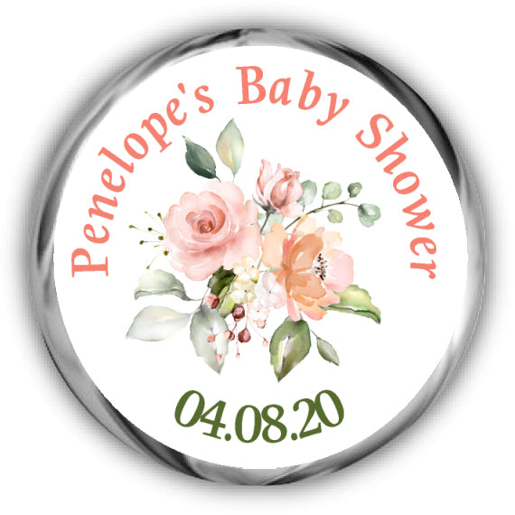 Peach Baby Shower Kisses Stickers