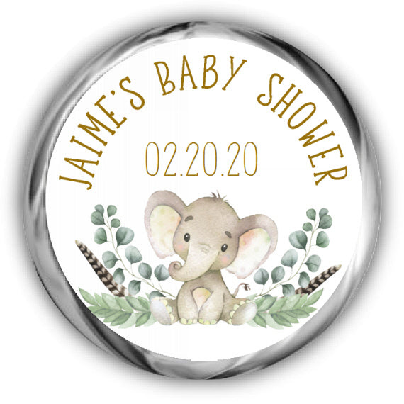 Gold Elephant Baby Shower Kisses Stickers