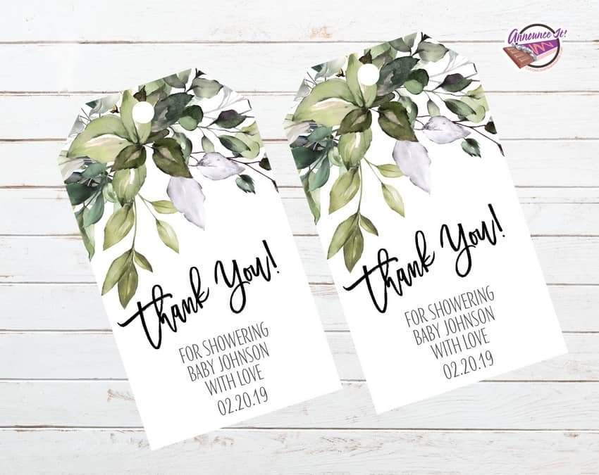 Greenery Baby Shower Thank You Tags