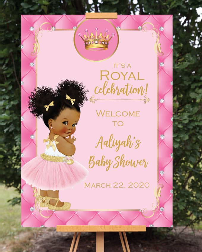 Princess Baby Shower Welcome Sign Puff Balls