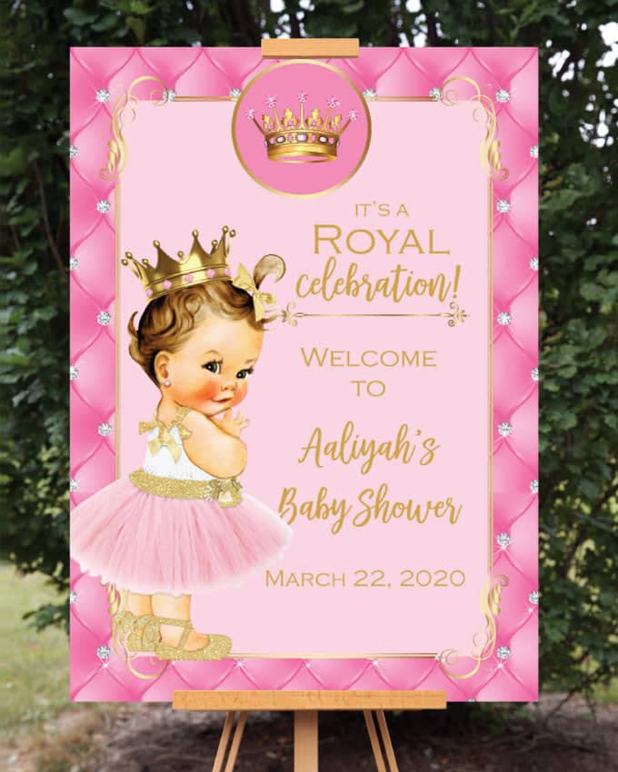 Princess Baby Shower Welcome Sign Brunette