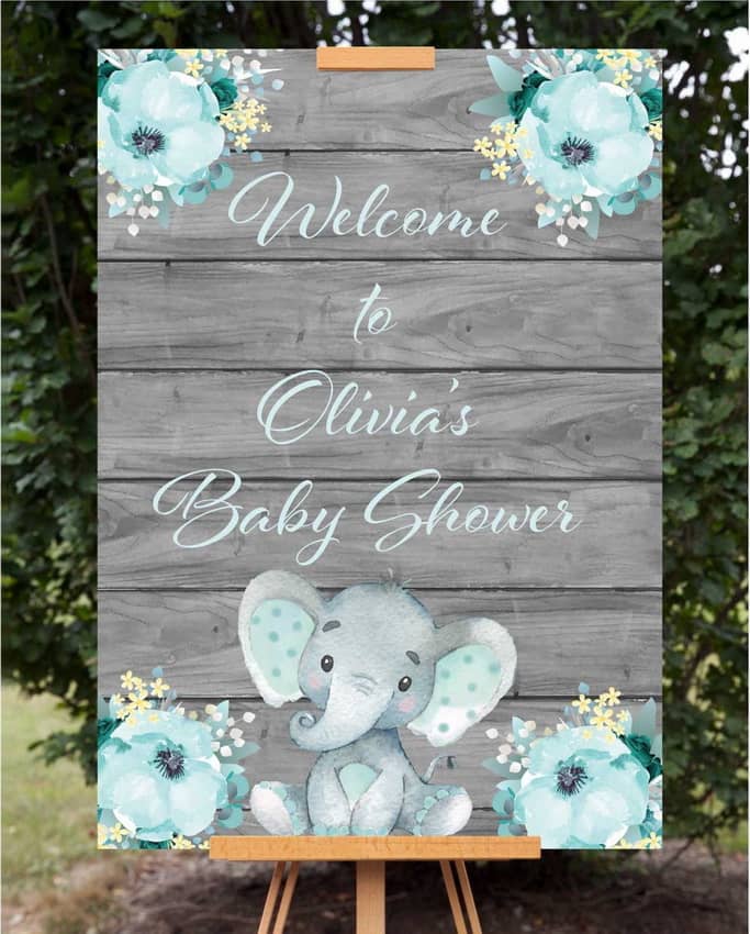 Mint Elephant Baby Shower Welcome Sign